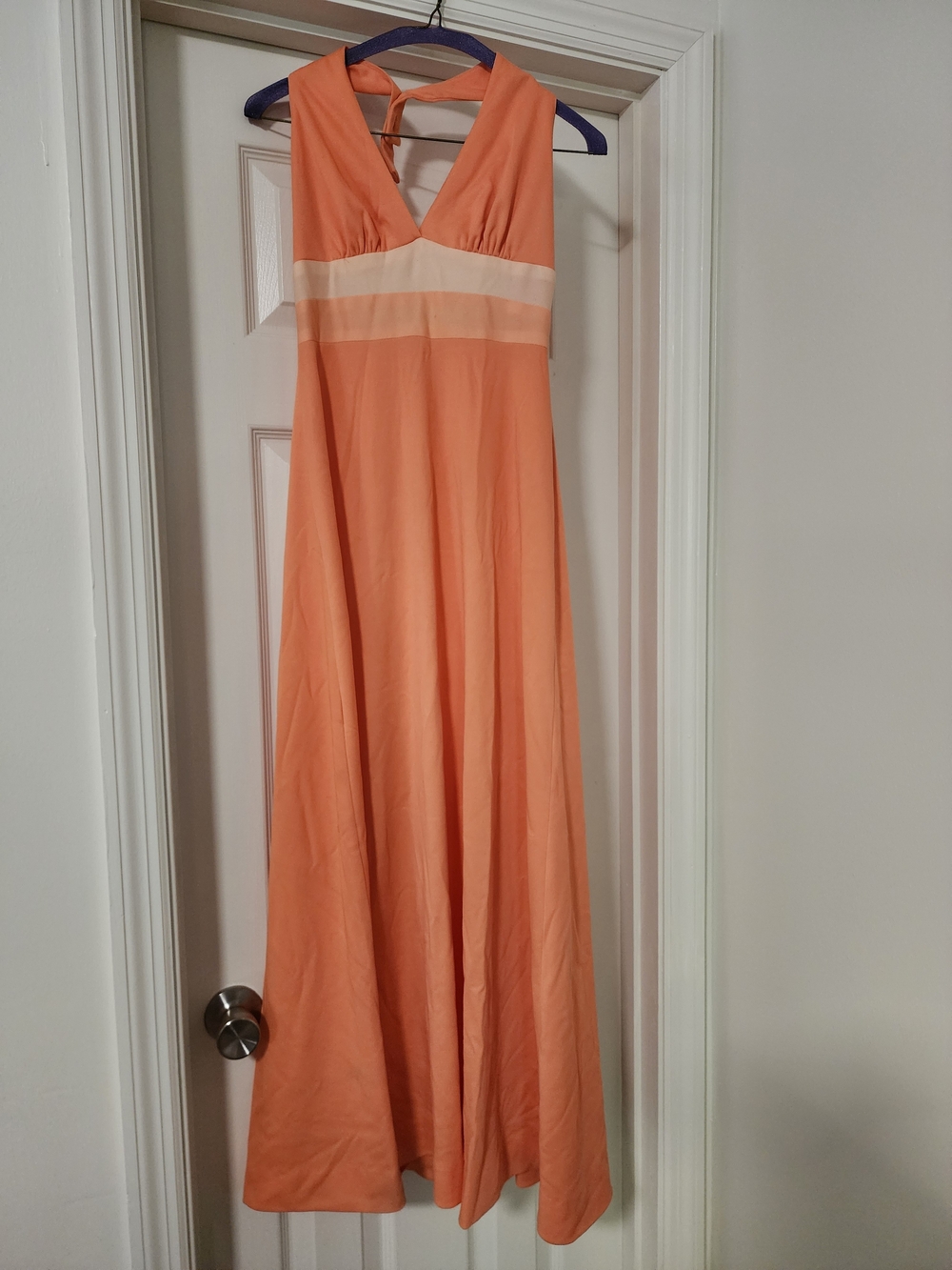 Sleeveless Peach Maxi Dress with Cream Band